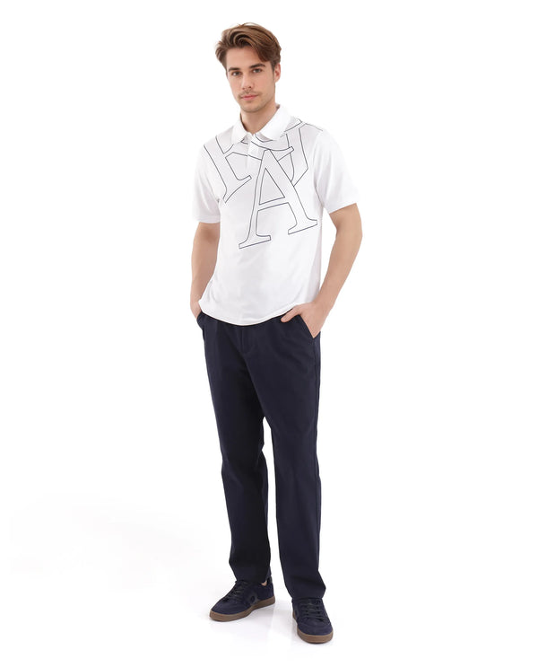 Rare Rabbit Men Daryl White Cotton Blend Fabric Short Sleeve Regular Collar Placement Typography Print Polo