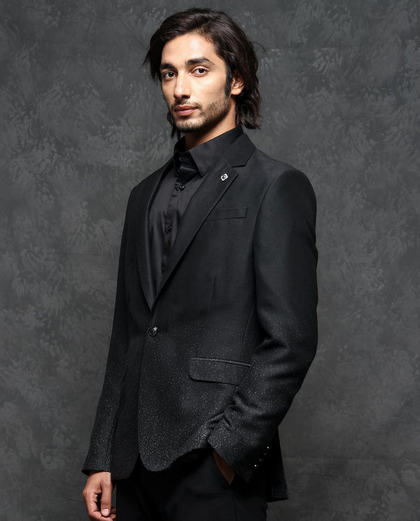Rare Rabbit Men's Debra Black Polyester Viscose Fabric Notch Lapel Single Breasted tailored Fit Calvary Twill Blazer