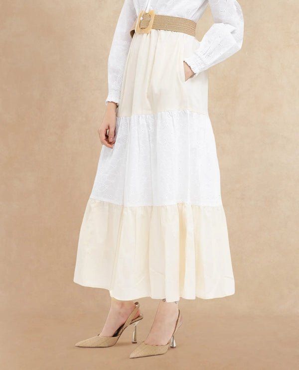 Rareism Women Deccan Beige Cotton Full Sleeve Collared Maxi Dress