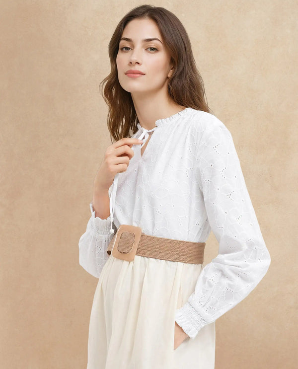 Rareism Women Deccan Beige Cotton Full Sleeve Collared Maxi Dress