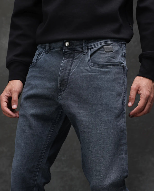Rare Rabbit Men's Delft Dusky Blue Mid Wash Mid-Rise Slim Fit Jeans