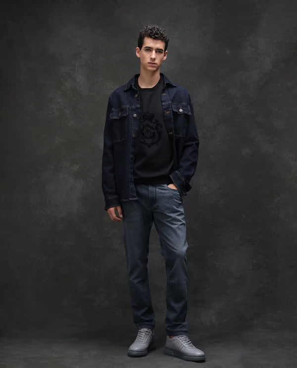Rare Rabbit Men's Delft Dusky Blue Mid Wash Mid-Rise Slim Fit Jeans