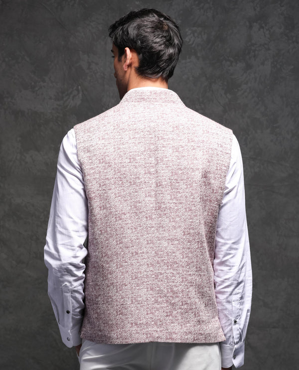 Rare Rabbit Men's Delia Light Pink Mandarin Collar Abstract Jacquard Bandi