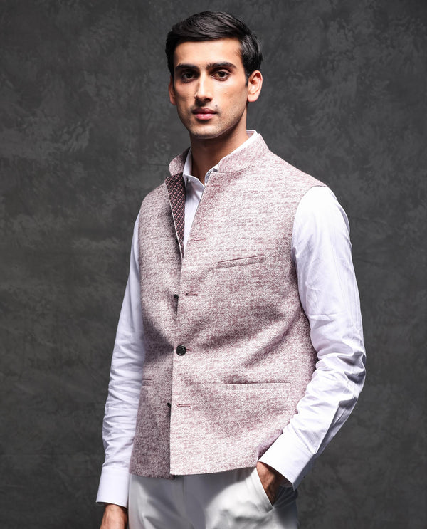 Rare Rabbit Men's Delia Light Pink Mandarin Collar Abstract Jacquard Bandi