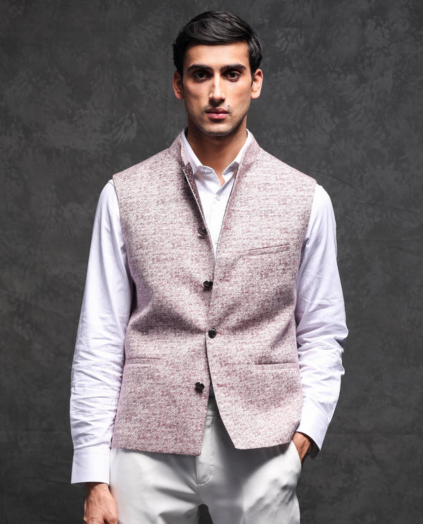 Rare Rabbit Men's Delia Light Pink Mandarin Collar Abstract Jacquard Bandi
