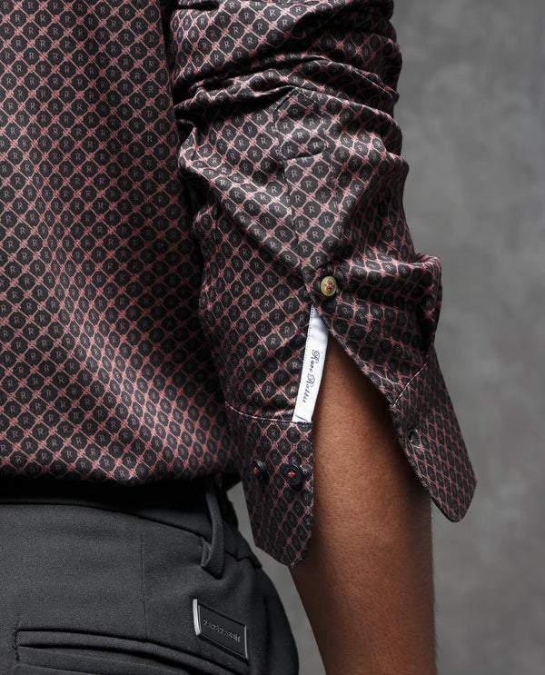 Rare Rabbit Men's Delky Black Shirt Modal Cotton Fabric Full Sleeves Monogram Shirt
