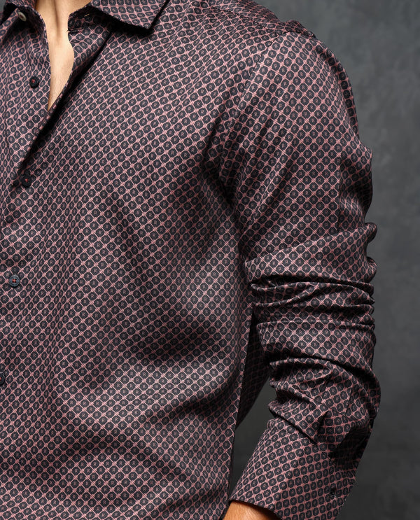 Rare Rabbit Men's Delky Black Shirt Modal Cotton Fabric Full Sleeves Monogram Shirt
