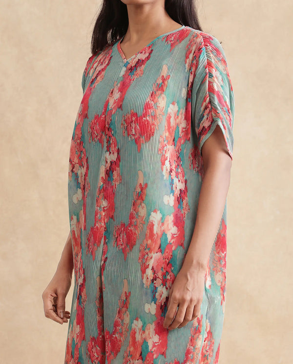 Rareism Women's Dellusion Multi Polyester Fabric Round Neck  Extended Sleeve Floral Print Asymmetric Mini Dress