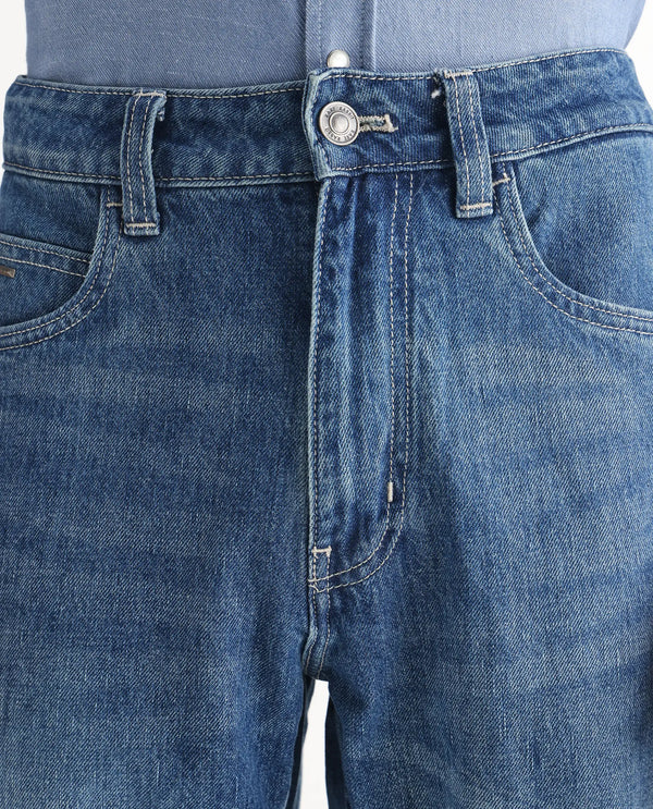 Rare Rabbit Men Denis Blue Cotton Fabric Mid Wash Regular Fit Mid Rise Plain Denim Trouser