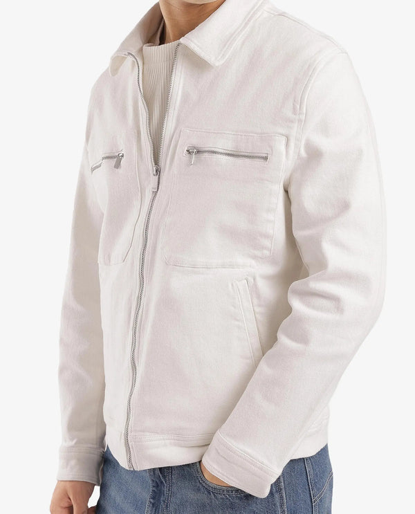Rare Rabbit Men Denner Off White Cotton Polyester Fabric Full Sleeve Collared Zipper Closure Plain Jacket