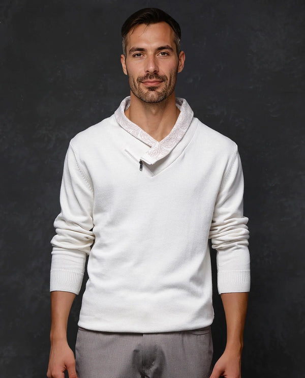 Rare Rabbit Men's Denor Beige Cotton Fabric Full Sleeve Cowl Neck Zipper Closure Plain Sweater