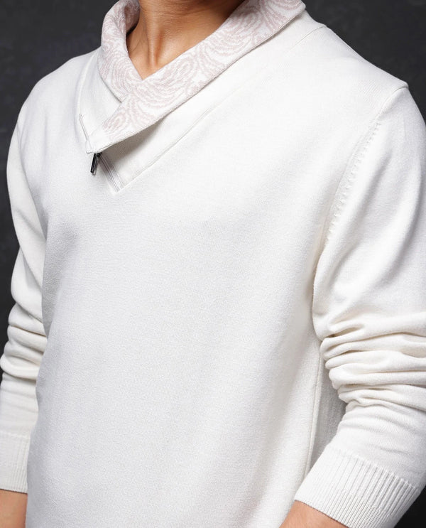 Rare Rabbit Men's Denor Beige Cotton Fabric Full Sleeve Cowl Neck Zipper Closure Plain Sweater