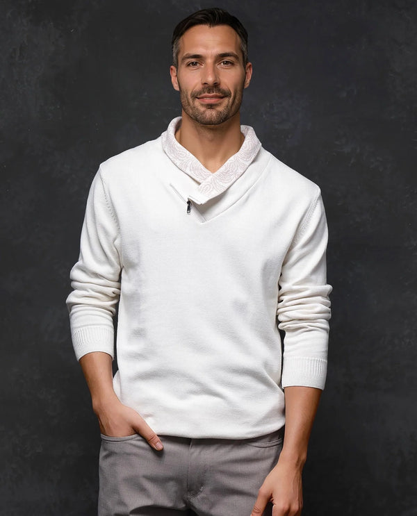 Rare Rabbit Men's Denor Beige Cotton Fabric Full Sleeve Cowl Neck Zipper Closure Plain Sweater