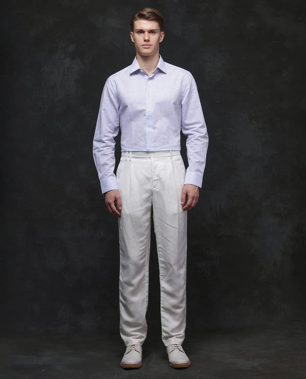 Rare Rabbit Men Dento Light Blue Full Sleeve Regular Fit Stripe Print Business Linen Shirt