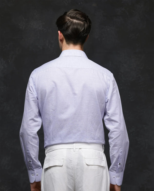 Rare Rabbit Men Dento Light Blue Full Sleeve Regular Fit Stripe Print Business Linen Shirt