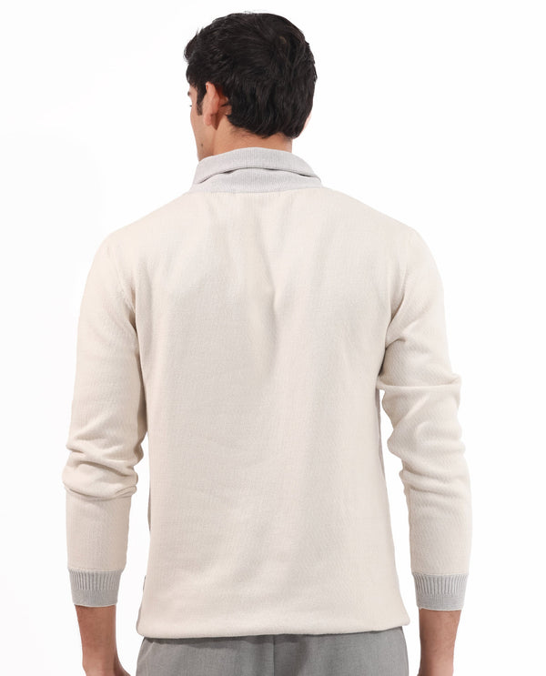 RARE RABBIT MENS DENVER OFF WHITE SWEATER FULL SLEEVE COLLARED NECK SOLID