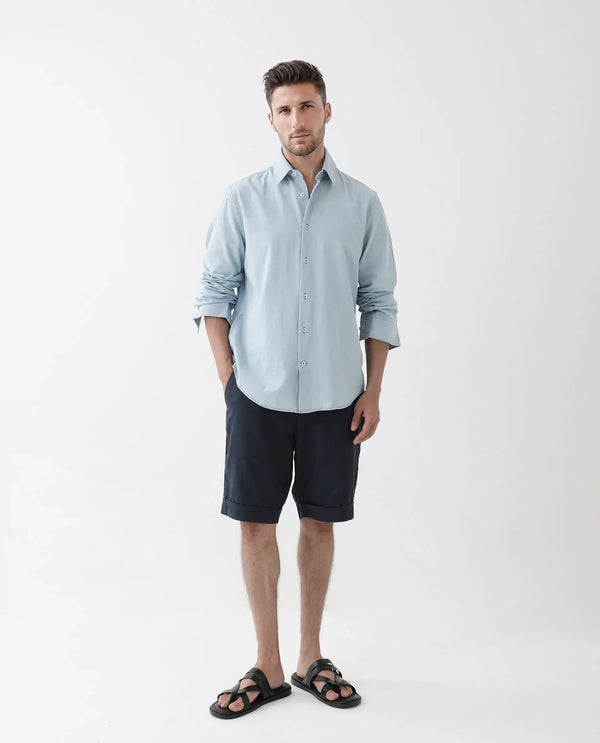 Rare Rabbit Men's Derry Blue Cotton Fabric Full Sleeve Button Closure Regular Fit Plain Shirt