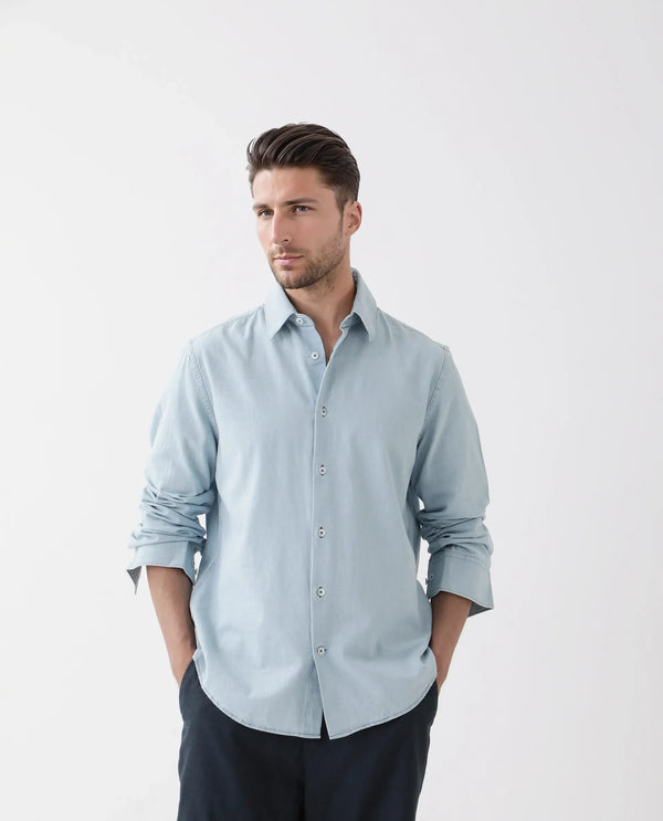 Rare Rabbit Men's Derry Blue Cotton Fabric Full Sleeve Button Closure Regular Fit Plain Shirt