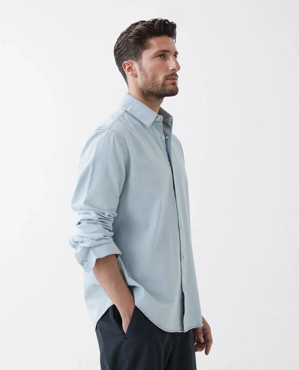 Rare Rabbit Men's Derry Blue Cotton Fabric Full Sleeve Button Closure Regular Fit Plain Shirt