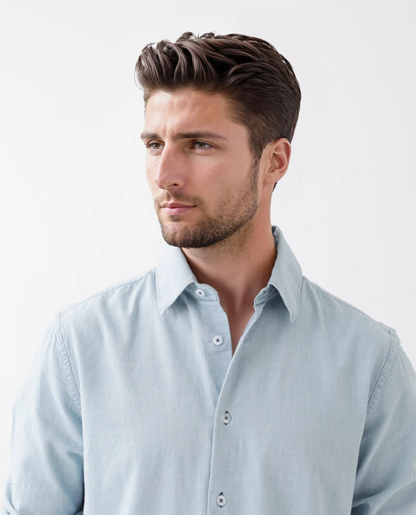 Rare Rabbit Men's Derry Blue Cotton Fabric Full Sleeve Button Closure Regular Fit Plain Shirt