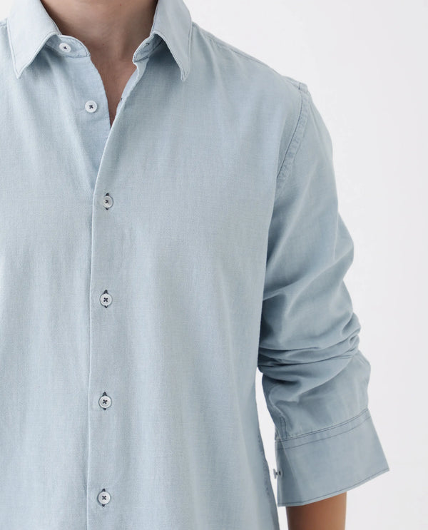 Rare Rabbit Men's Derry Blue Cotton Fabric Full Sleeve Button Closure Regular Fit Plain Shirt