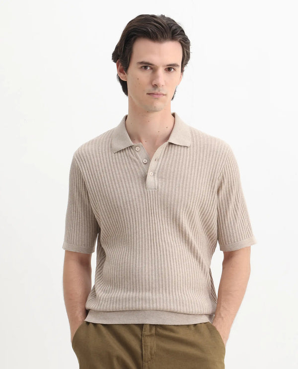 Rare Rabbit Men Devr Khaki Cotton Tencel Fabric Short Sleeve Polo