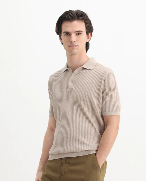 Rare Rabbit Men Devr Khaki Cotton Tencel Fabric Short Sleeve Polo