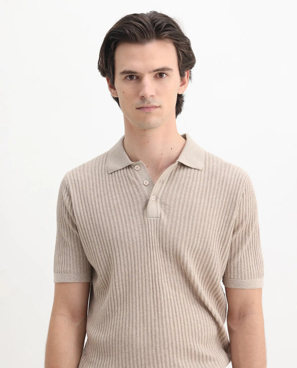 Rare Rabbit Men Devr Khaki Cotton Tencel Fabric Short Sleeve Polo
