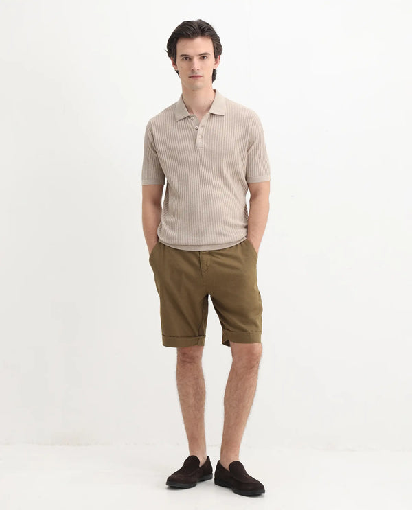 Rare Rabbit Men Devr Khaki Cotton Tencel Fabric Short Sleeve Polo