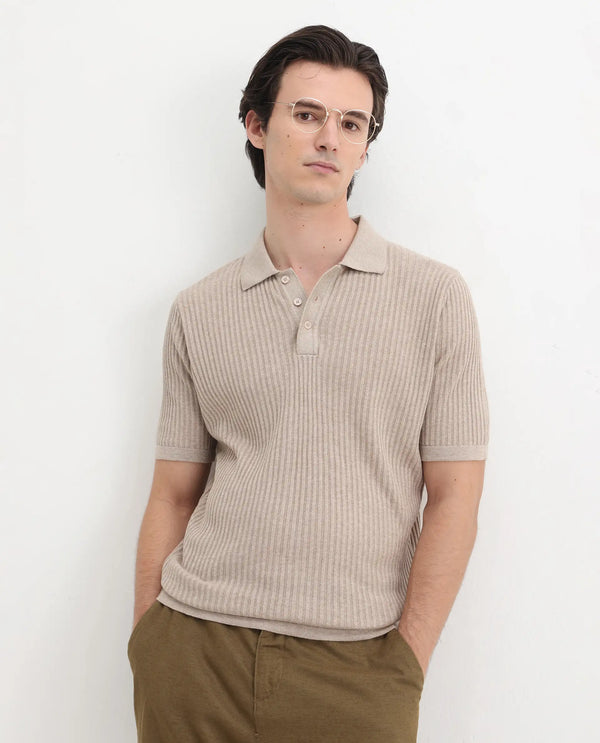 Rare Rabbit Men Devr Khaki Cotton Tencel Fabric Short Sleeve Polo