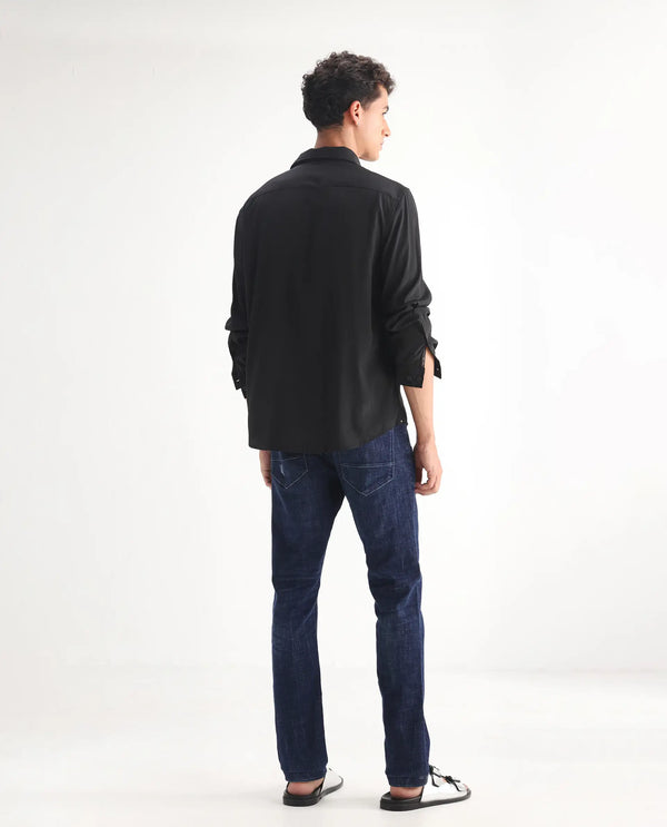 Rare Rabbit Mens Devin Blue Cotton Polyester Dark Wash Slim Fit Jeans
