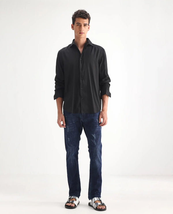 Rare Rabbit Mens Devin Blue Cotton Polyester Dark Wash Slim Fit Jeans