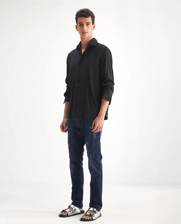 Rare Rabbit Mens Devin Blue Cotton Polyester Dark Wash Slim Fit Jeans