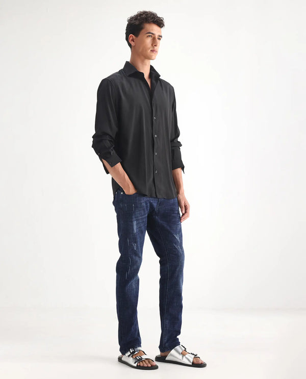Rare Rabbit Mens Devin Blue Cotton Polyester Dark Wash Slim Fit Jeans