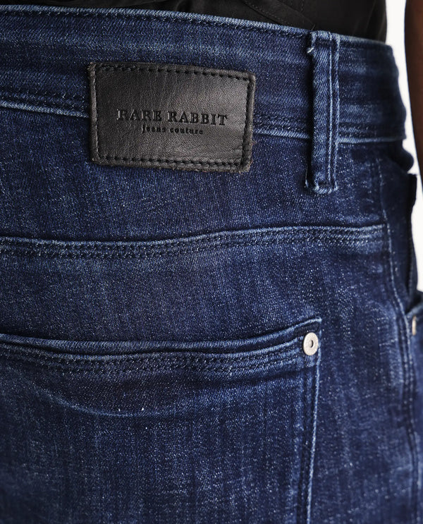Rare Rabbit Mens Devin Blue Cotton Polyester Dark Wash Slim Fit Jeans