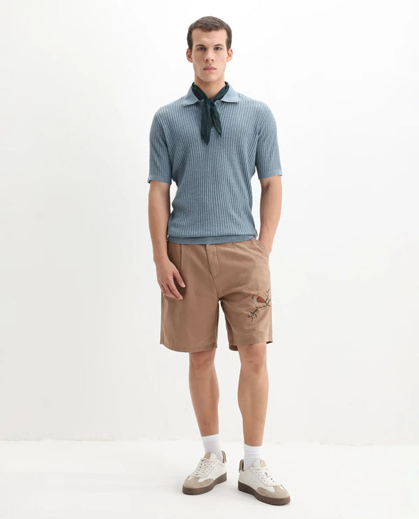 Rare Rabbit Men Devr Dusky Blue Cotton Tencel Fabric Short Sleeve Polo