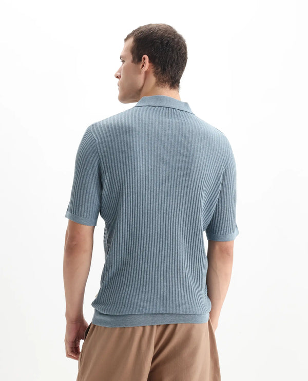 Rare Rabbit Men Devr Dusky Blue Cotton Tencel Fabric Short Sleeve Polo
