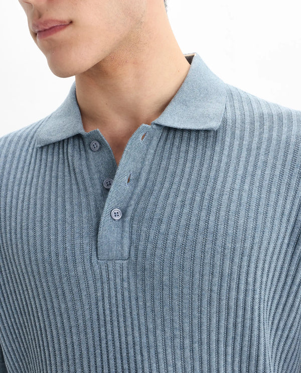 Rare Rabbit Men Devr Dusky Blue Cotton Tencel Fabric Short Sleeve Polo