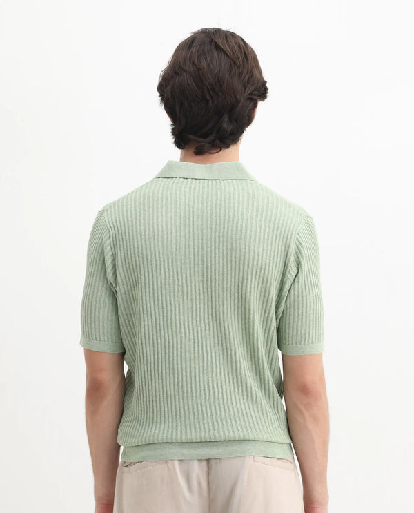 Rare Rabbit Men Devr Light Green Cotton Tencel Fabric Short Sleeve Button Closure Textured Polo