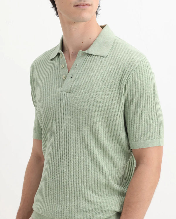 Rare Rabbit Men Devr Light Green Cotton Tencel Fabric Short Sleeve Button Closure Textured Polo