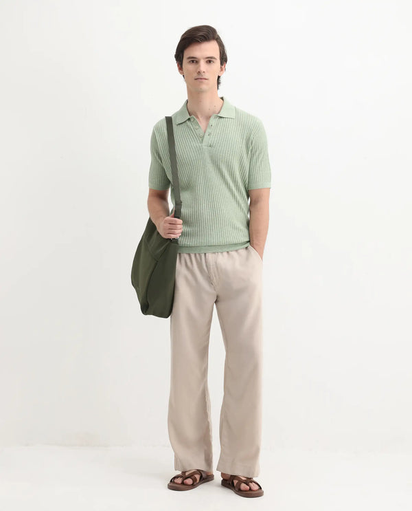 Rare Rabbit Men Devr Light Green Cotton Tencel Fabric Short Sleeve Button Closure Textured Polo