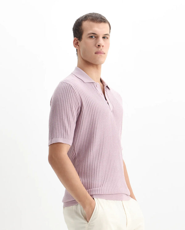 Rare Rabbit Men Devr Dusky Pink Cotton Tencel Fabric Short Sleeve Polo