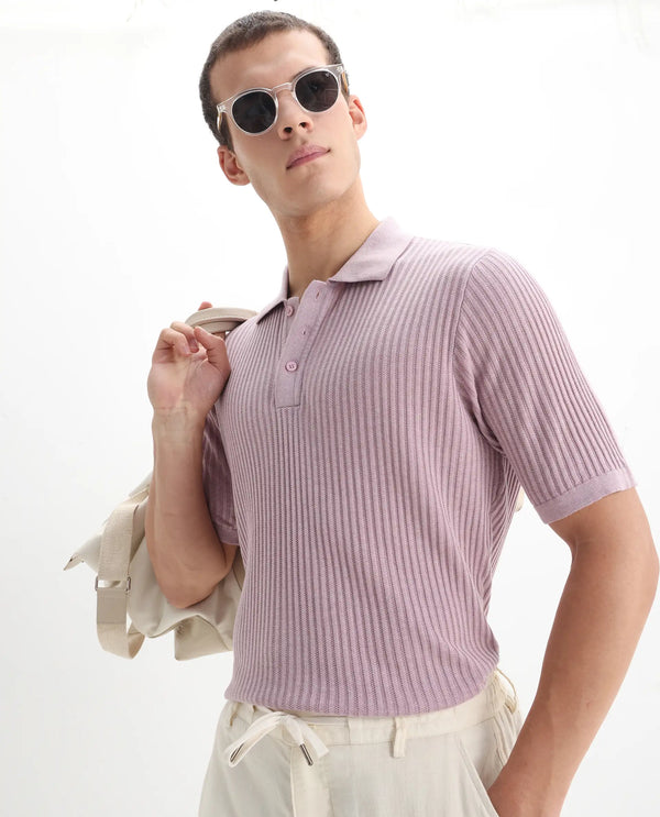 Rare Rabbit Men Devr Dusky Pink Cotton Tencel Fabric Short Sleeve Polo