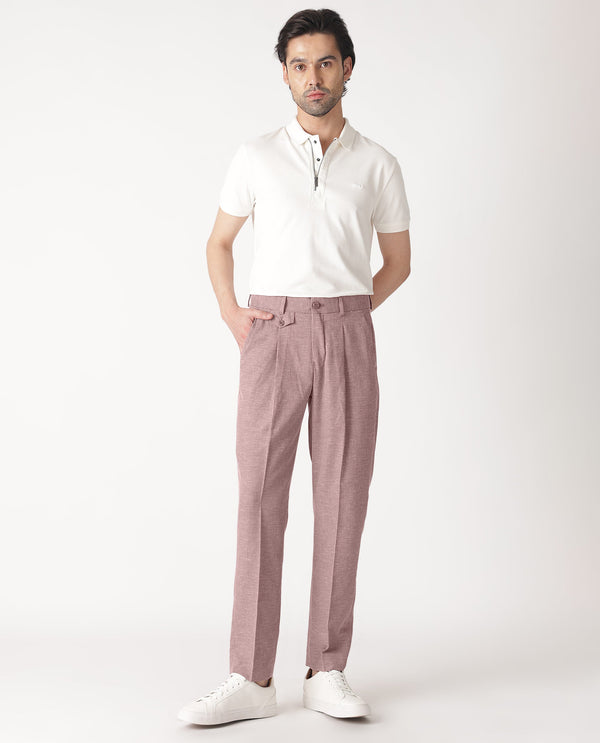 Rare Rabbit Men's Dexs Dark Maroon Mid-Rise Textured Regular Fit Cavalry Style Trouser