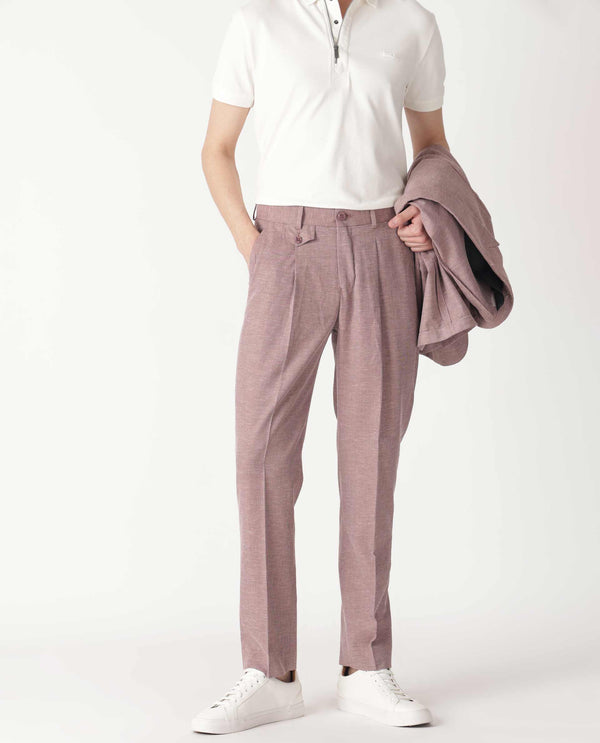 Rare Rabbit Men's Dexs Dark Maroon Mid-Rise Textured Regular Fit Cavalry Style Trouser