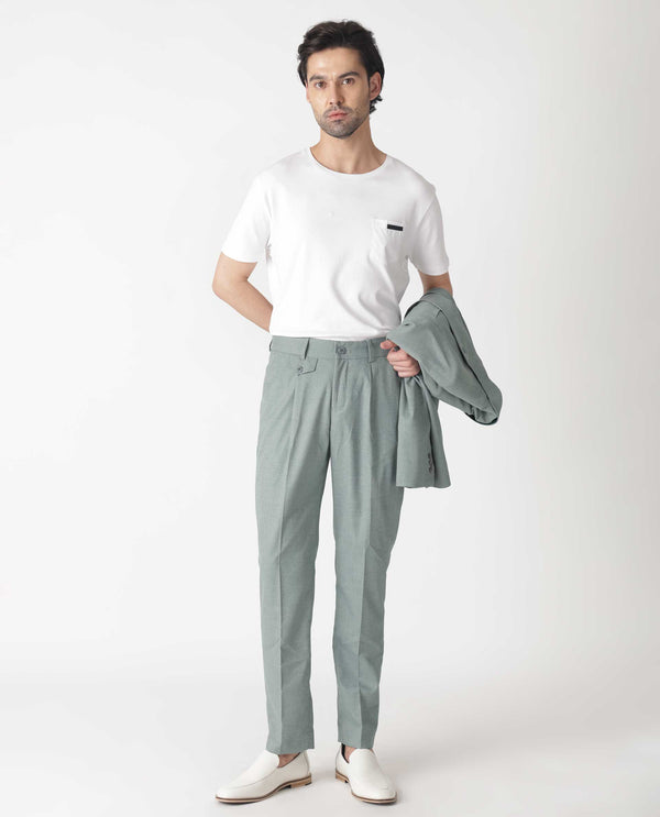 Rare Rabbit Men's Dexs Green Solid Mid-Rise Regular Fit Cavalry Style Trouser