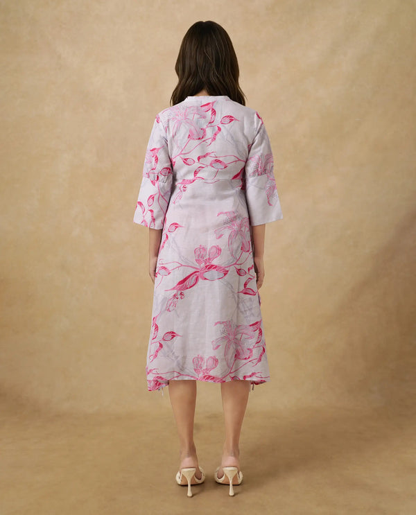 Rareism Women Dherry Pastel Purple Short Sleeve V-Neck A-Line Midi Paisley Print Dress