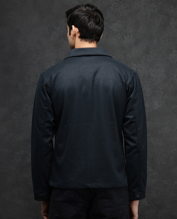 Rare Rabbit Mens Diaz Dark Petrol Collared Neck Full Sleeves Zip Closure Tailored Fit Woven Jacket