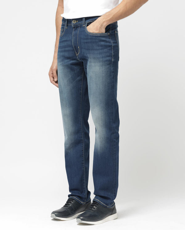Rare Rabbit Mens Dieme Blue Cotton Polyester Solid Regular Fit Jeans