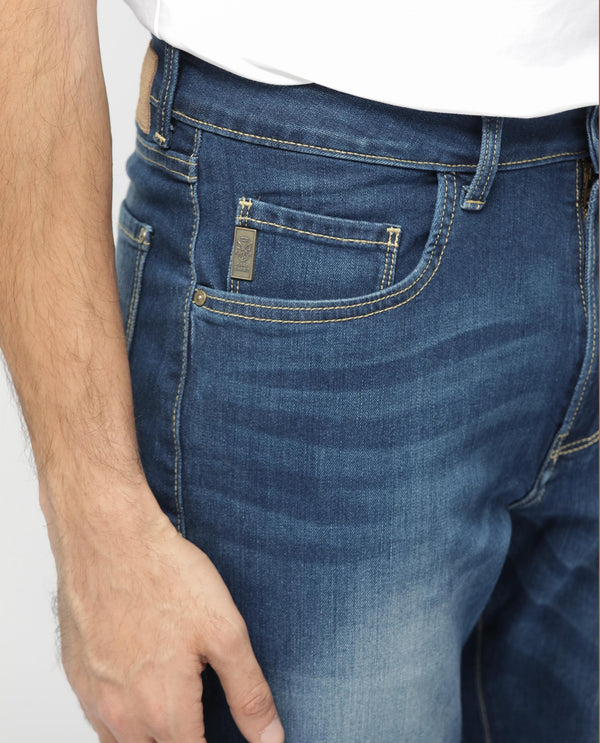Rare Rabbit Mens Dieme Blue Cotton Polyester Solid Regular Fit Jeans